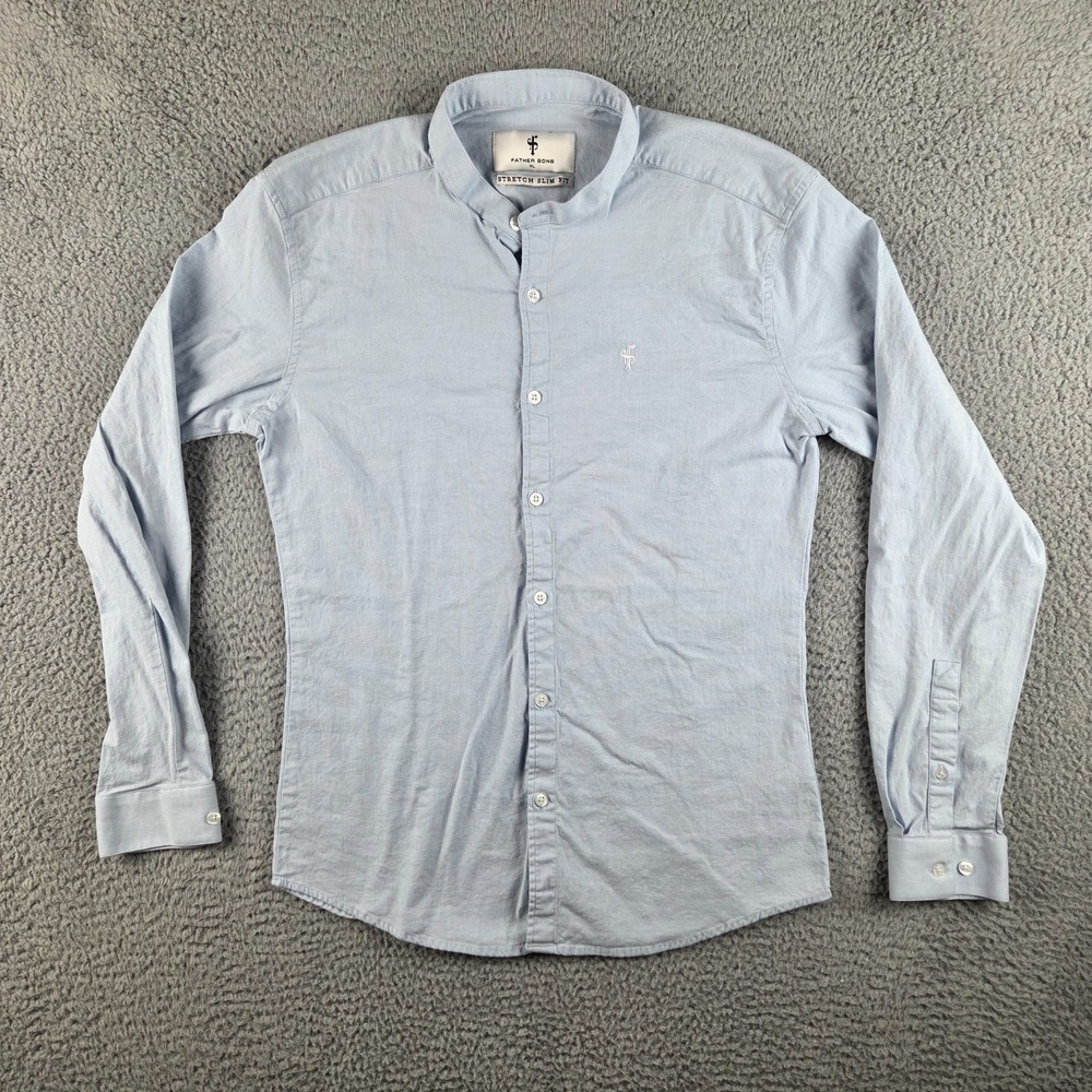 Father Sons Button Up Shirt Mens XL (M) Blue Long Sleeve Stretch Slim Fit